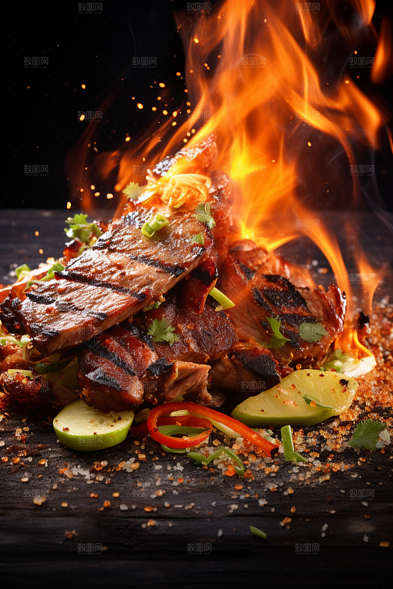 BBQ烧烤肉类火热摄影图