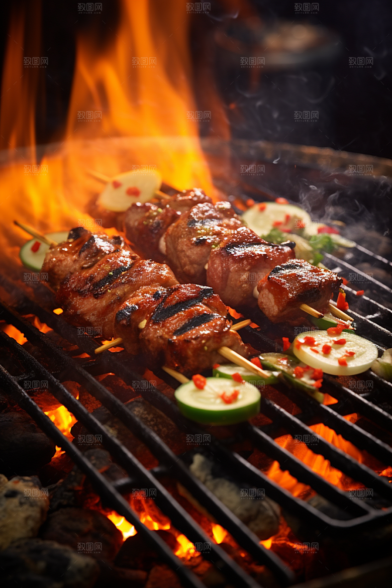 BBQ烧烤烤串肉串摄影图