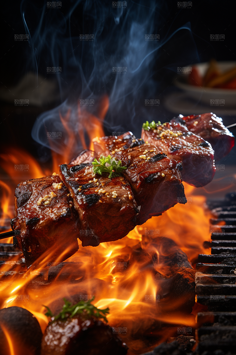 BBQ烧烤肉食烤串摄影图