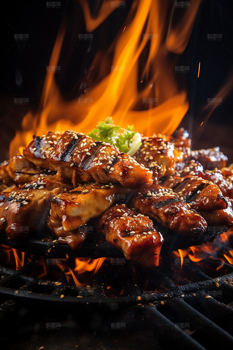 BBQ烧烤美食烤串摄影图