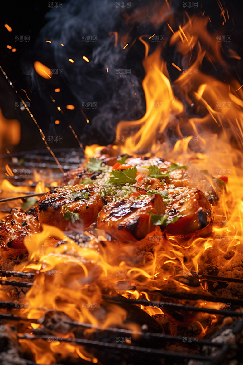 BBQ烧烤肉串火辣摄影图