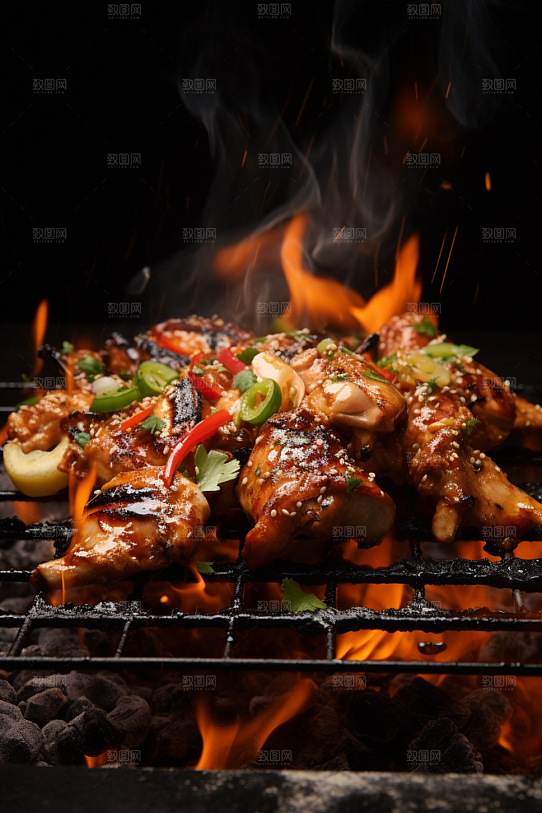 BBQ烧烤肉串火辣摄影图