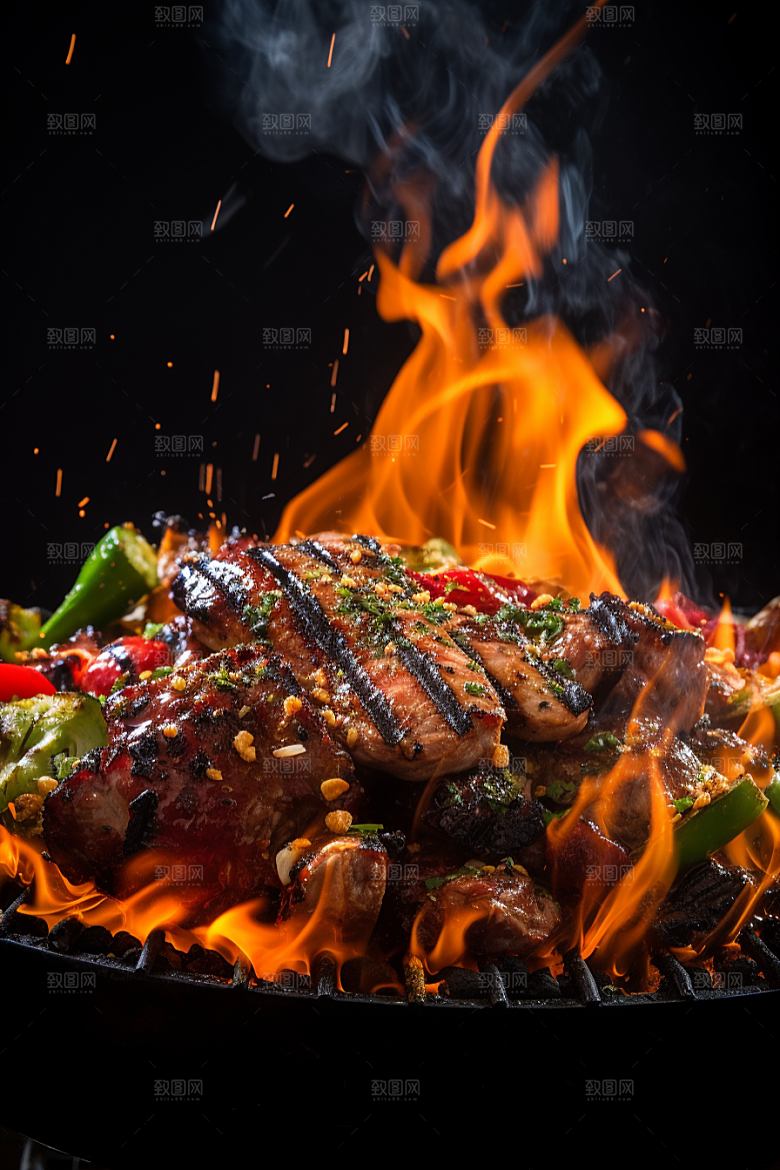 BBQ烧烤烤串火辣摄影图