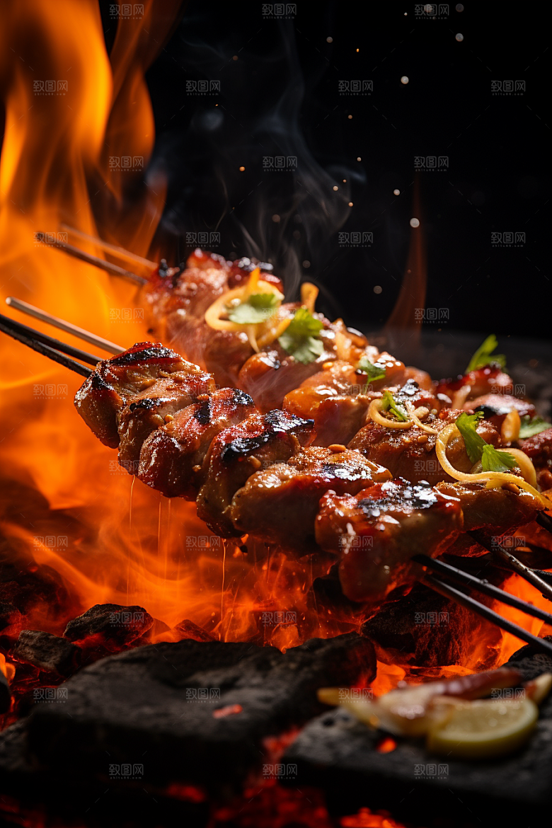 BBQ烧烤肉食火辣摄影图