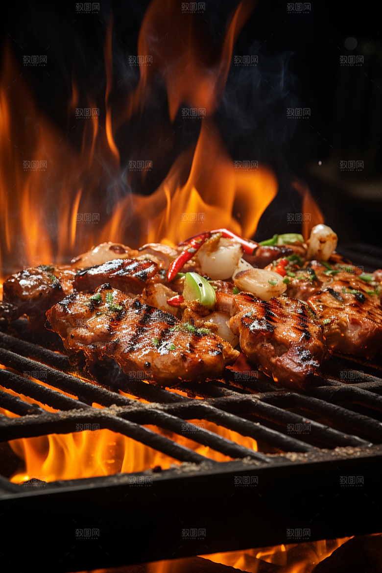 BBQ烧烤聚餐肉类摄影图