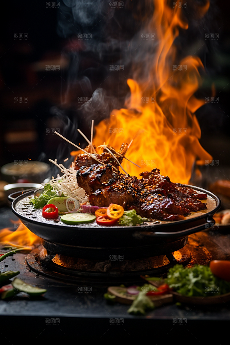 BBQ烧烤火辣烤串摄影图