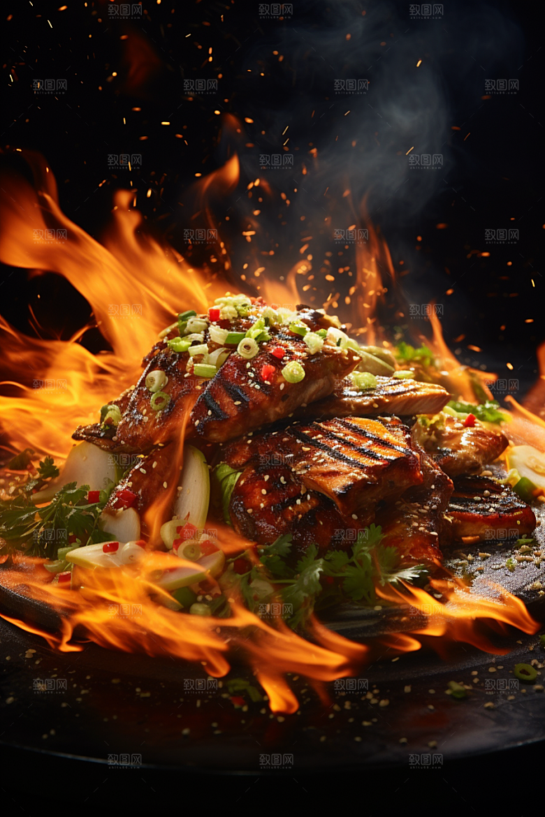 BBQ烧烤火热烤串摄影图