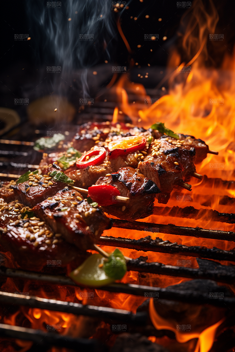 BBQ烧烤火辣美食摄影图