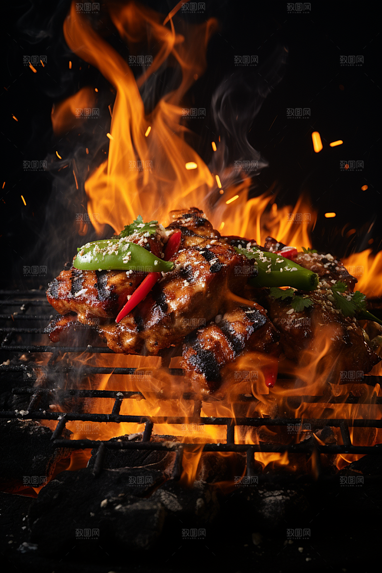 BBQ烧烤美食聚餐摄影图