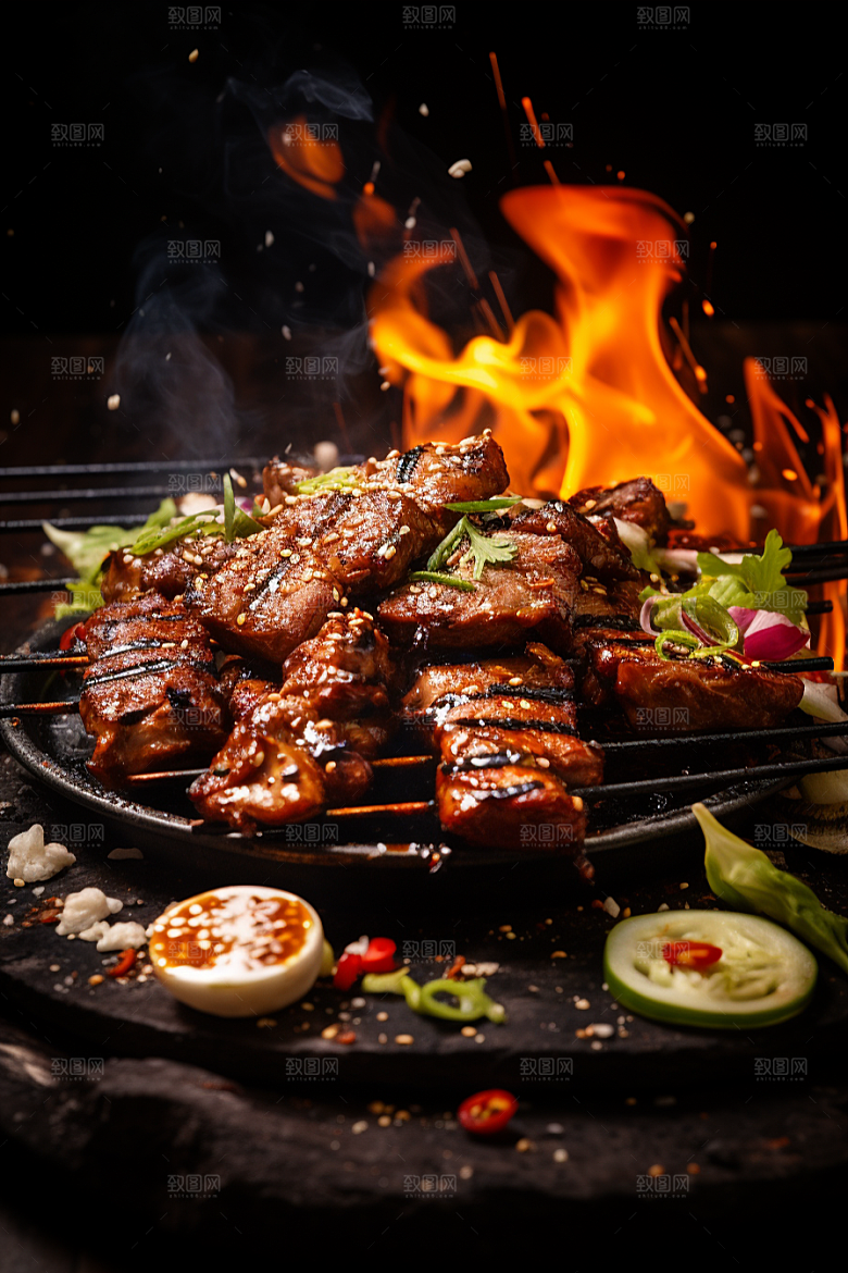 BBQ烧烤美食聚餐摄影图