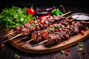 BBQ烧烤火辣肉串摄影图