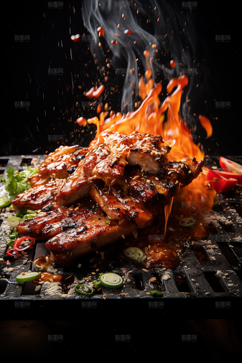 BBQ烧烤美食烤串摄影图