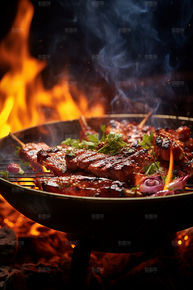 BBQ烧烤火辣美食摄影图