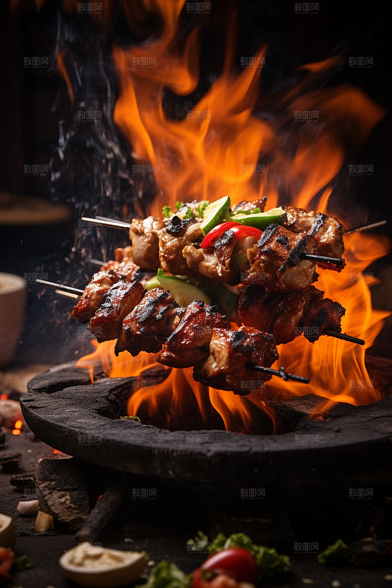 BBQ烧烤美味烤串摄影图