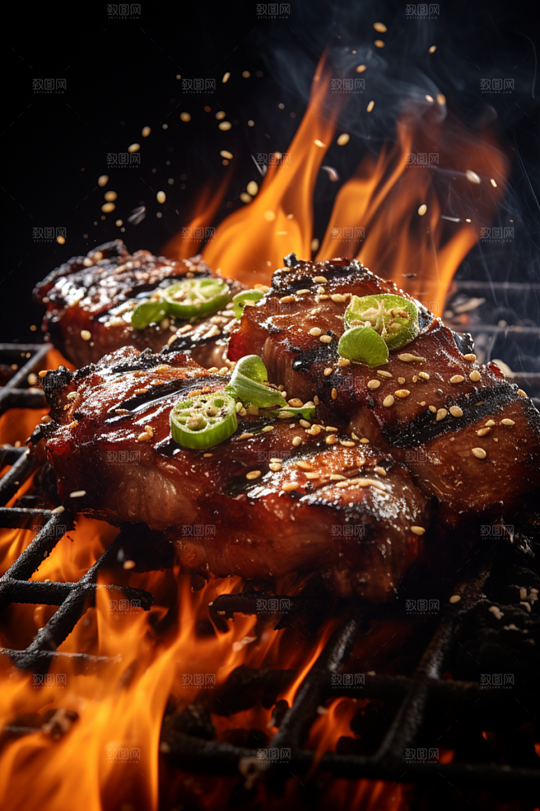 BBQ烧烤火热美食摄影图