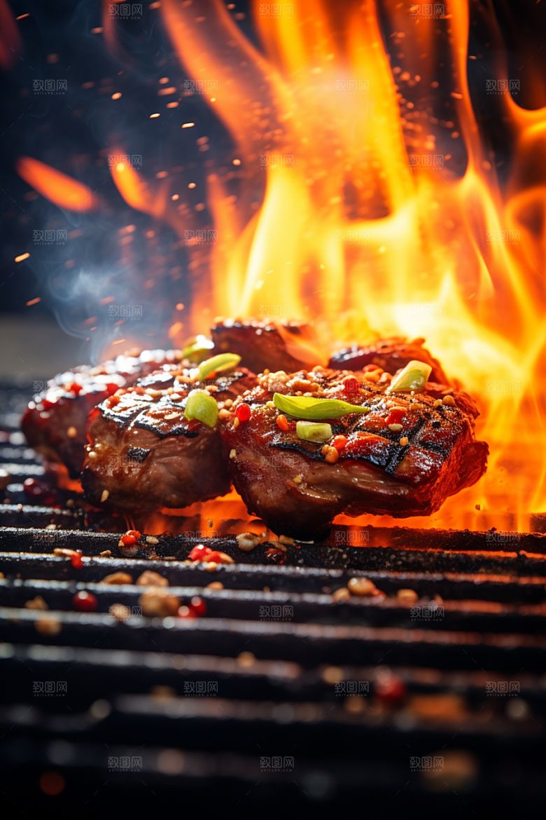 BBQ烧烤美食肉类摄影图