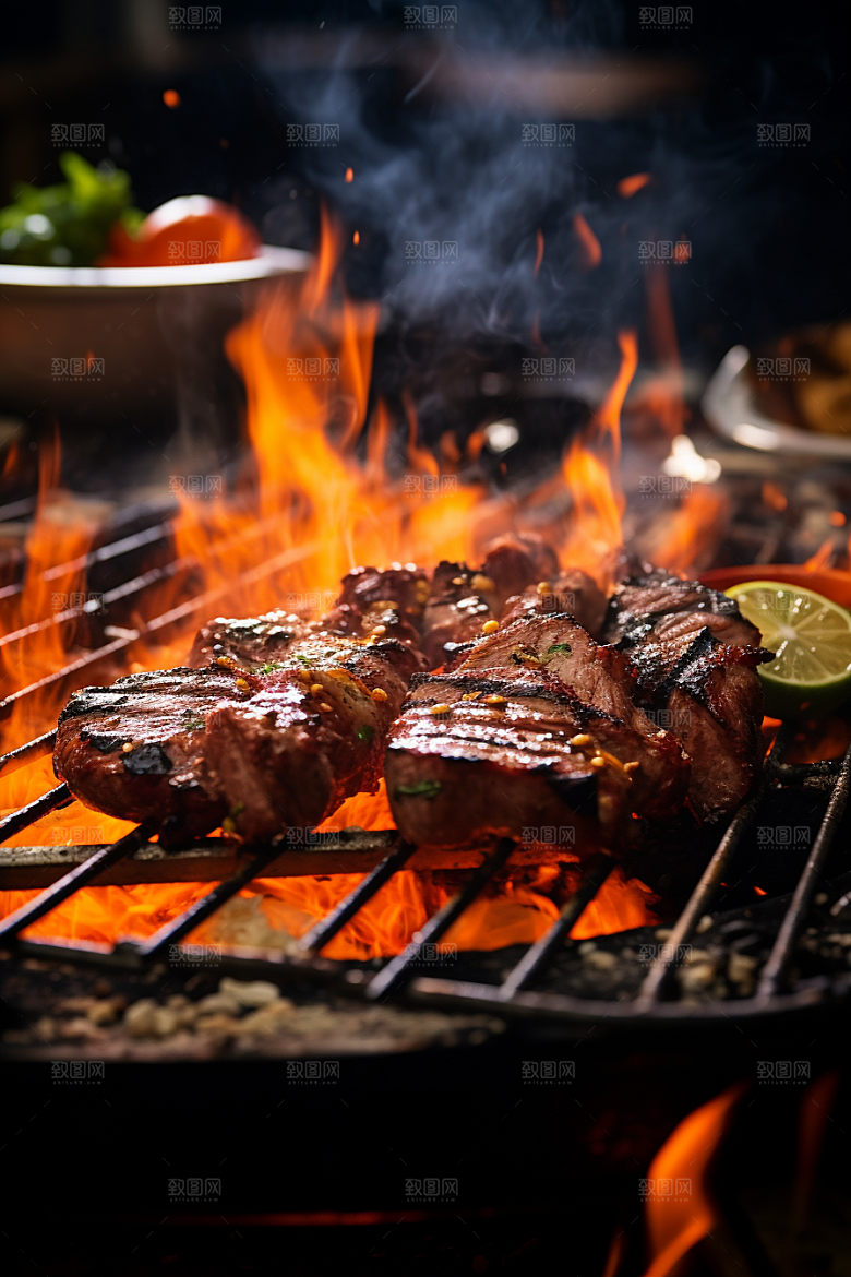 BBQ烧烤肉食火辣摄影图