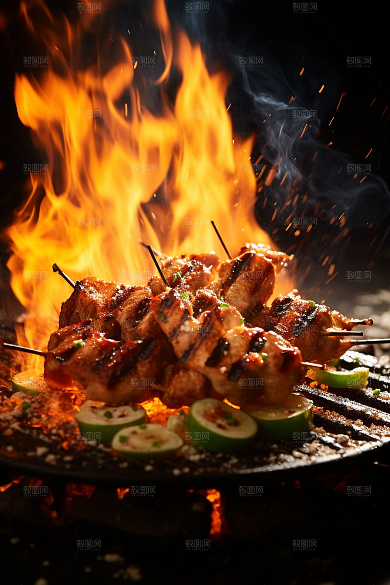 BBQ烧烤肉串火辣摄影图