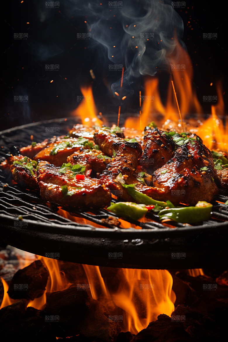 BBQ烧烤肉食肉串摄影图