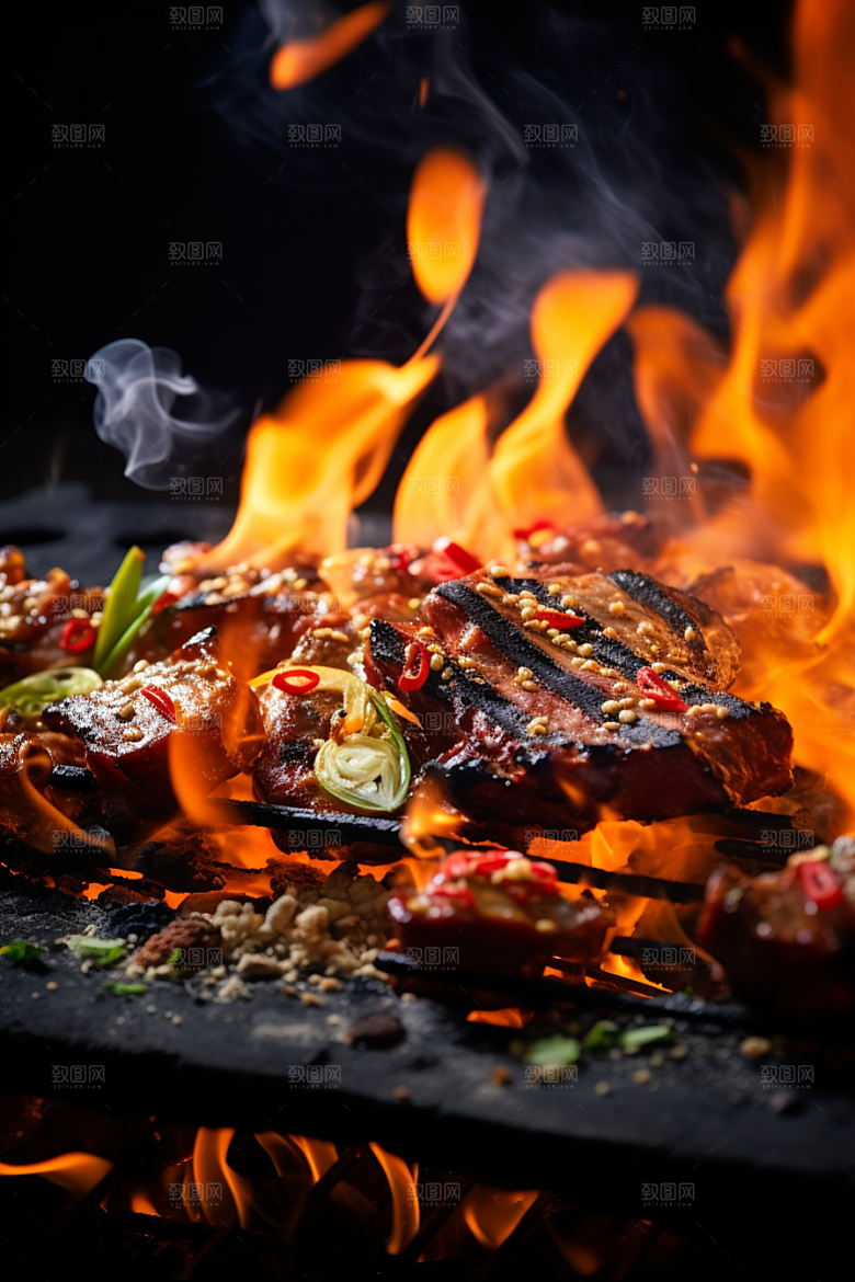 BBQ烧烤烤串肉类摄影图