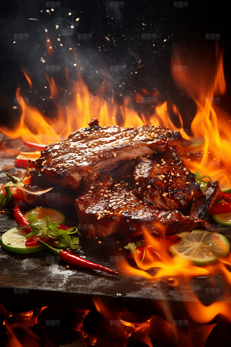 BBQ烧烤聚餐肉类摄影图