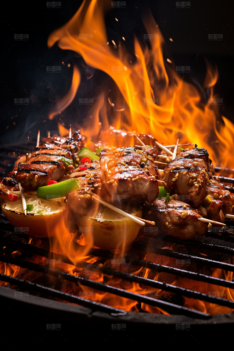 BBQ烧烤聚餐火热摄影图