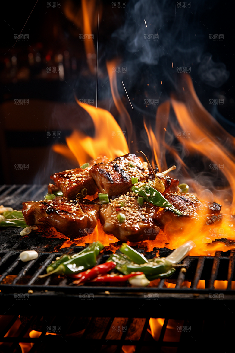 BBQ烧烤美食聚餐摄影图