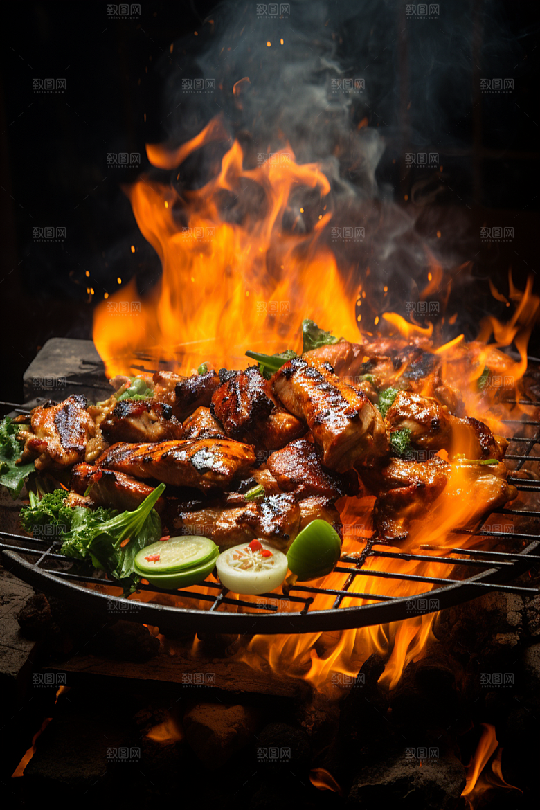 BBQ烧烤美食肉串摄影图