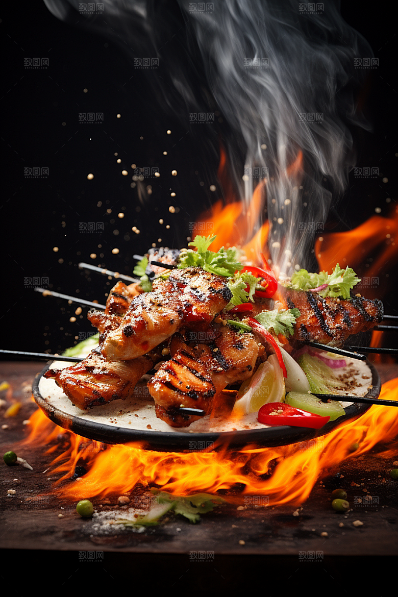 BBQ烧烤火热美食摄影图