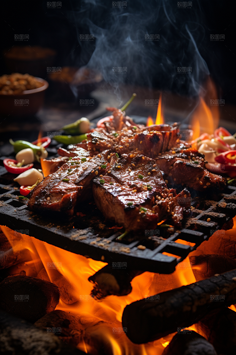 BBQ烧烤火热肉串摄影图