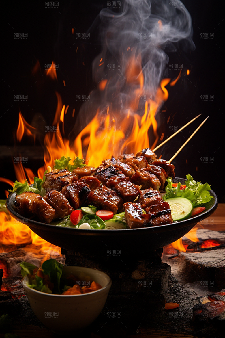 BBQ烧烤肉类火热摄影图