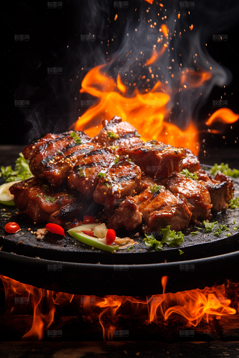 BBQ烧烤美食聚餐摄影图