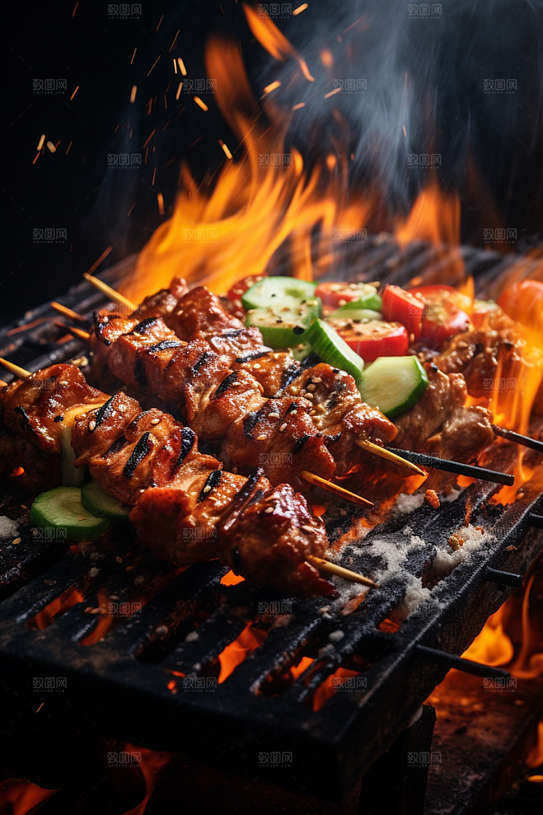 BBQ烧烤肉串肉类摄影图