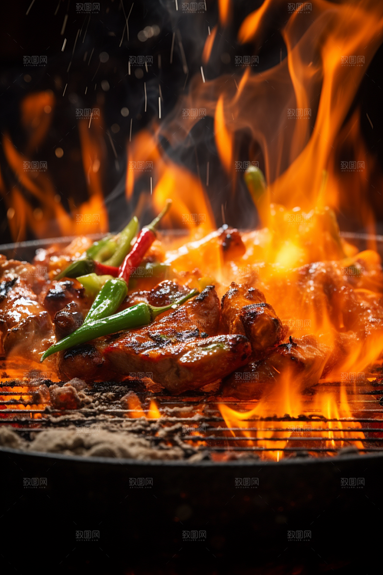 BBQ烧烤肉类烤串摄影图