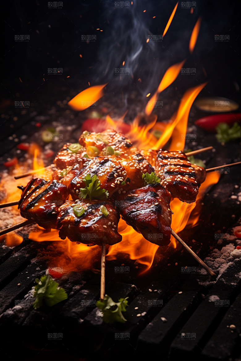 BBQ烧烤高清肉串摄影图