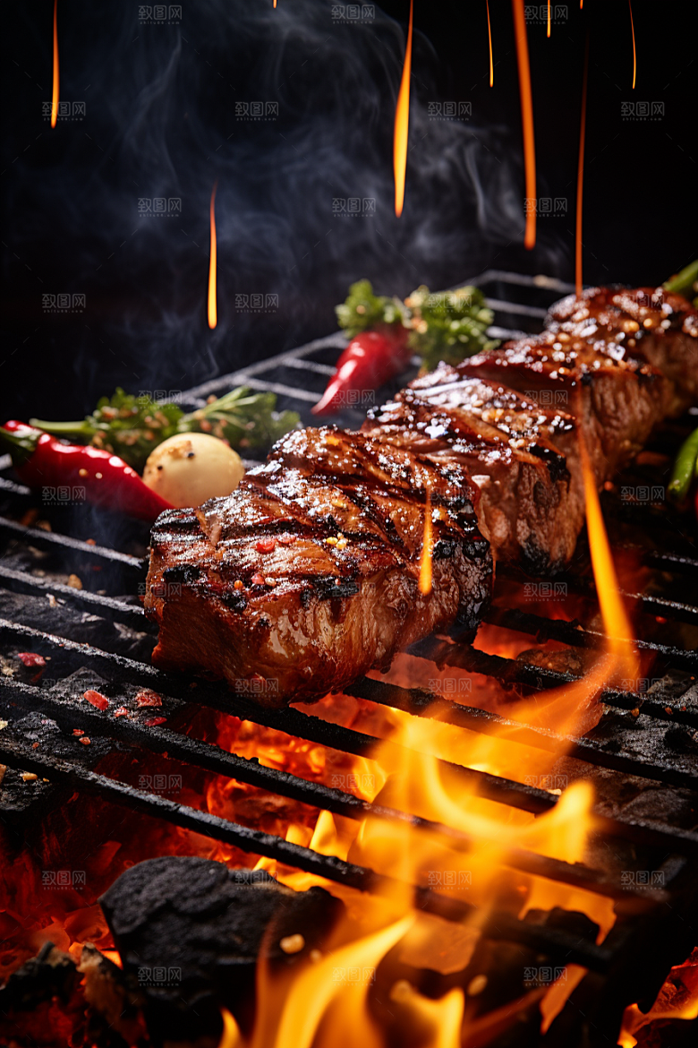 BBQ烧烤火热肉串摄影图