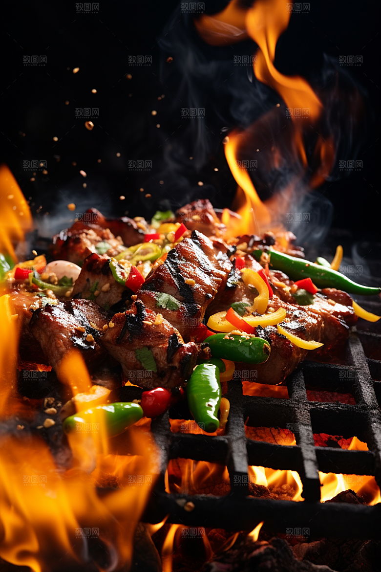 BBQ烧烤火辣肉食摄影图
