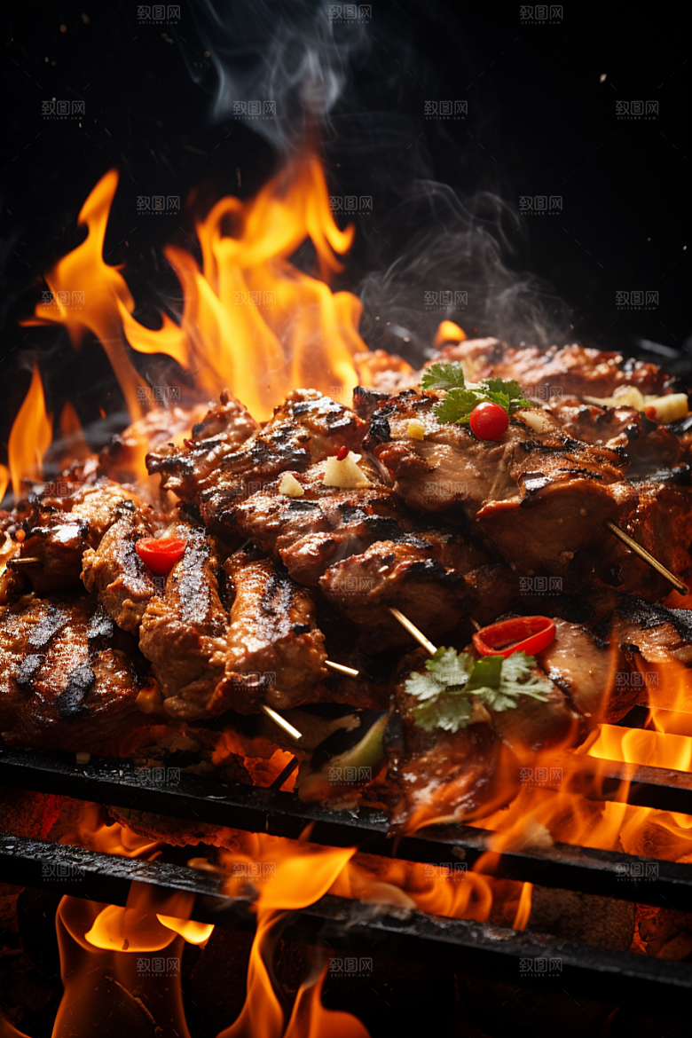 BBQ烧烤火辣烤串摄影图