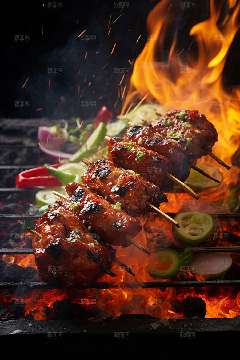 BBQ烧烤火热烤串摄影图