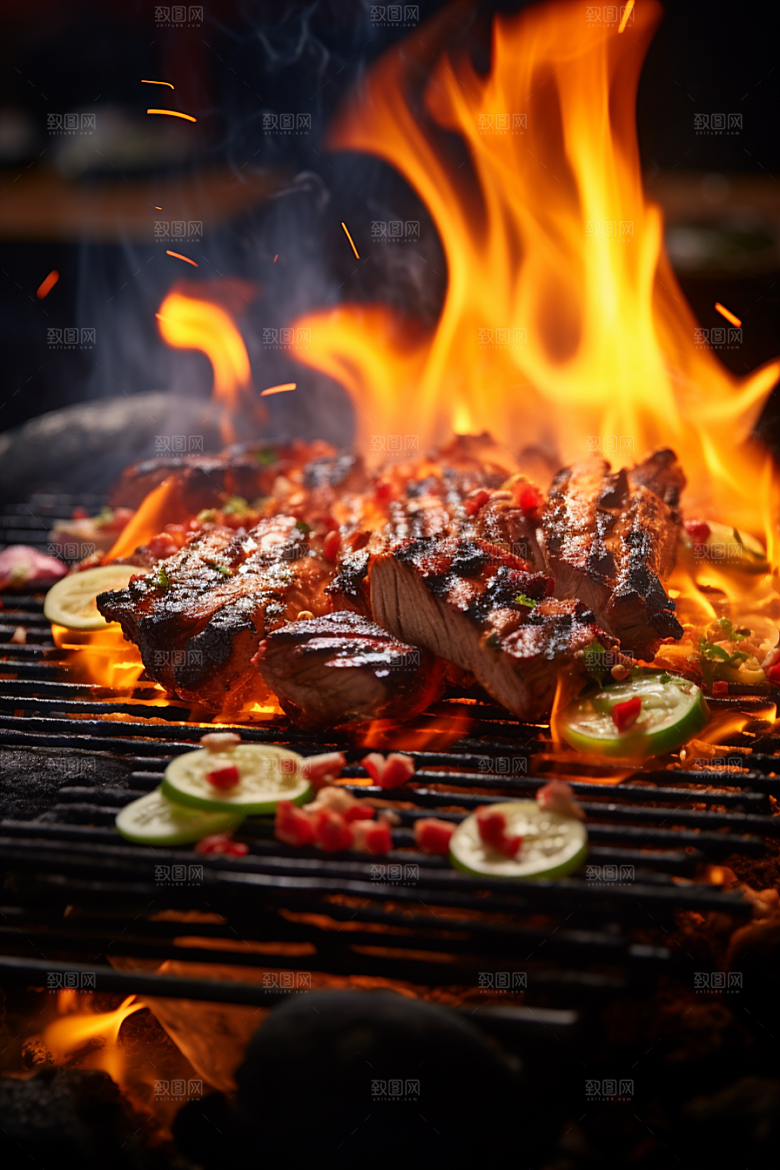 BBQ烧烤肉串火热摄影图