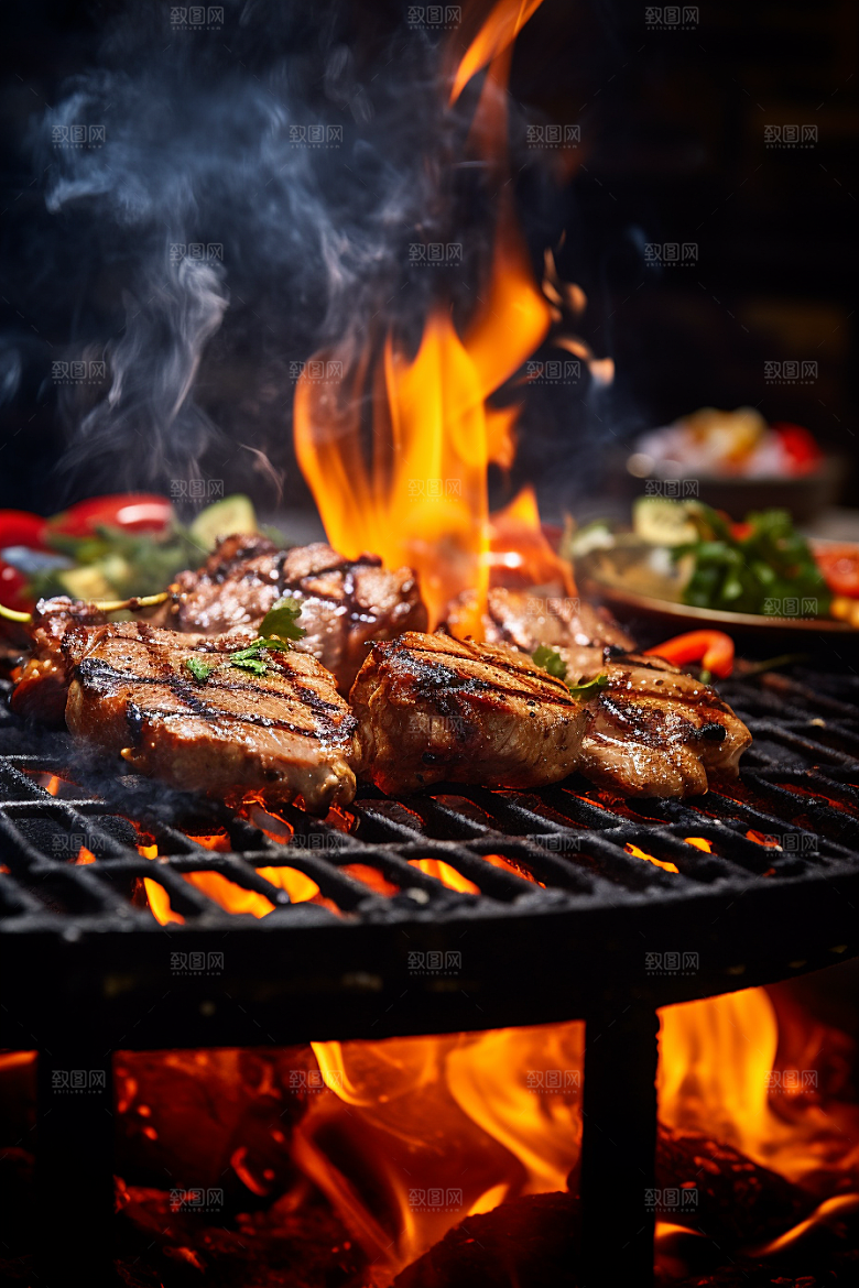 BBQ烧烤肉串火辣摄影图