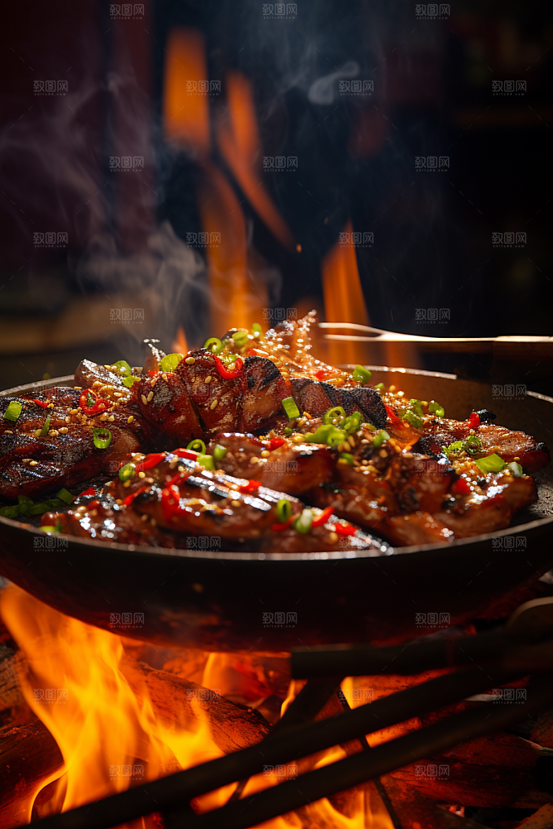 BBQ烧烤肉串火热摄影图