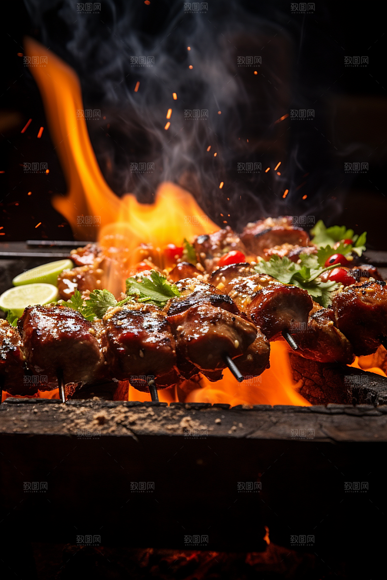 BBQ烧烤美食火热摄影图