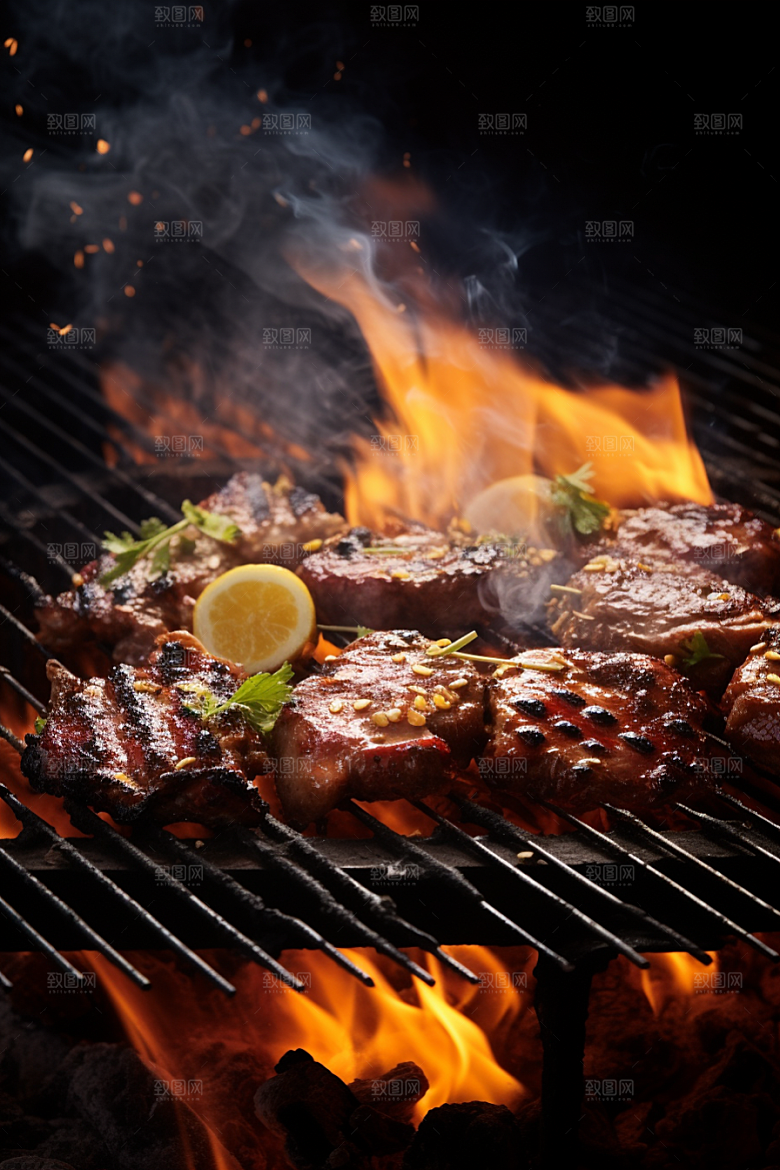 BBQ烧烤肉串火辣摄影图