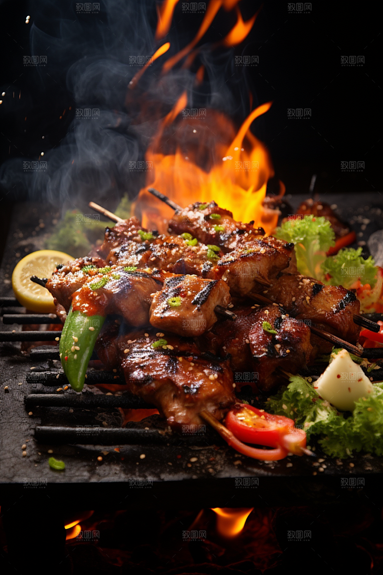 BBQ烧烤肉串聚餐摄影图
