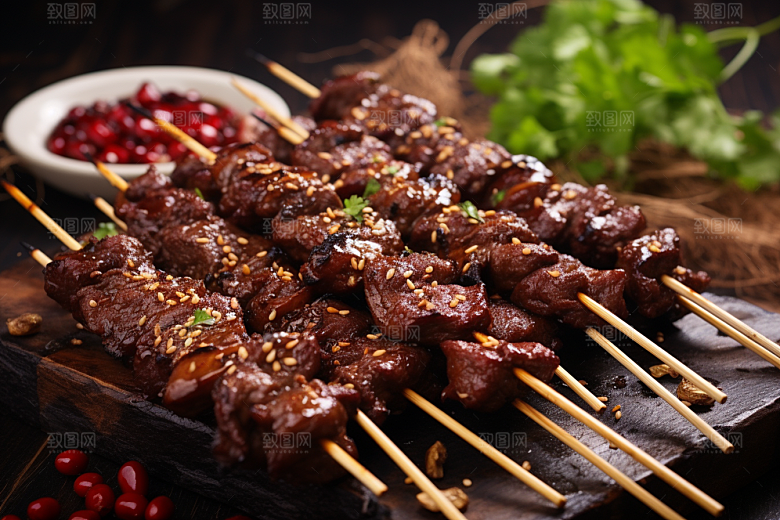 BBQ烧烤火辣肉串摄影图