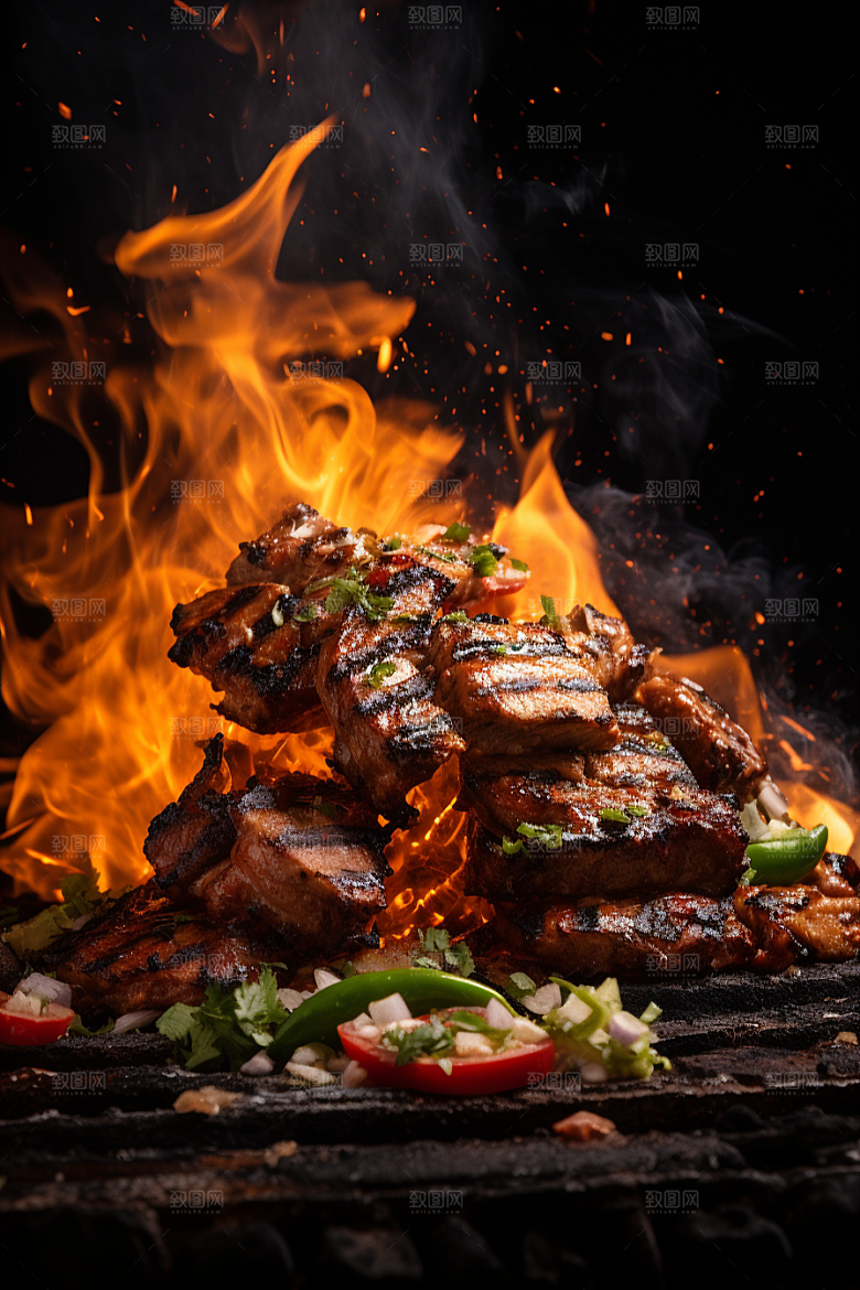 BBQ烧烤火辣美食摄影图