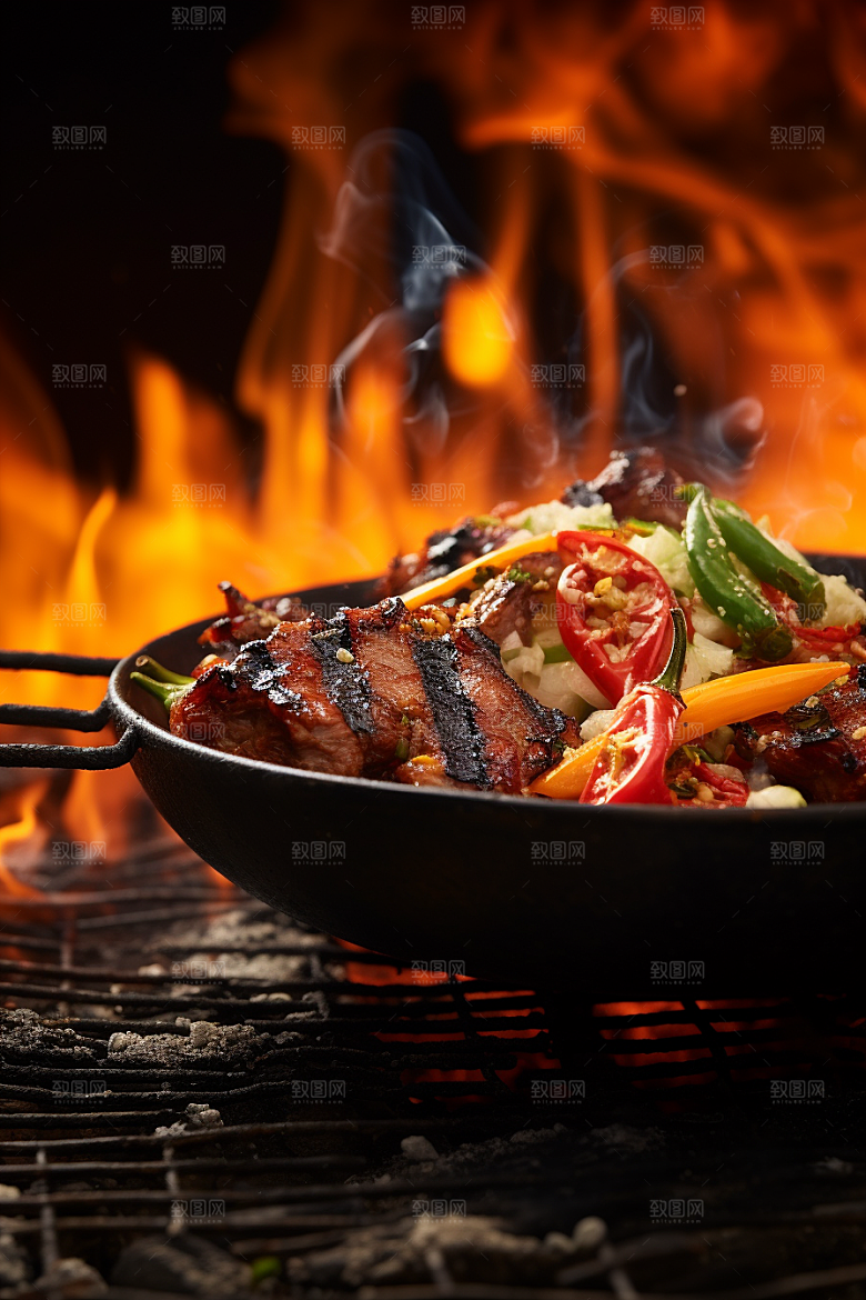 BBQ烧烤肉食肉串摄影图