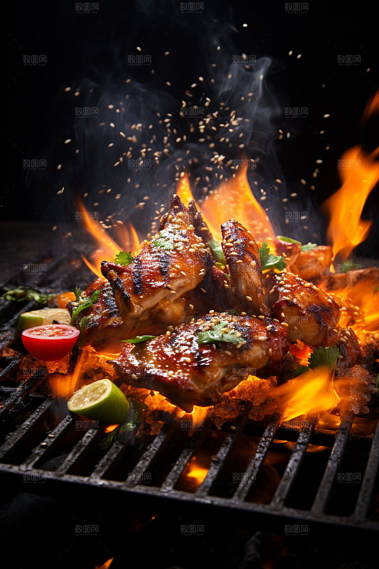 BBQ烧烤火热肉食摄影图