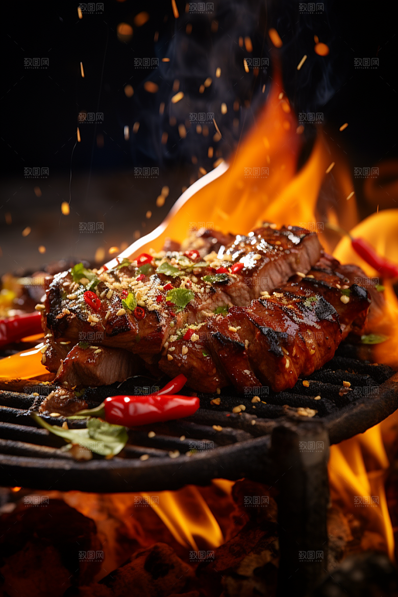 BBQ烧烤肉串火热摄影图